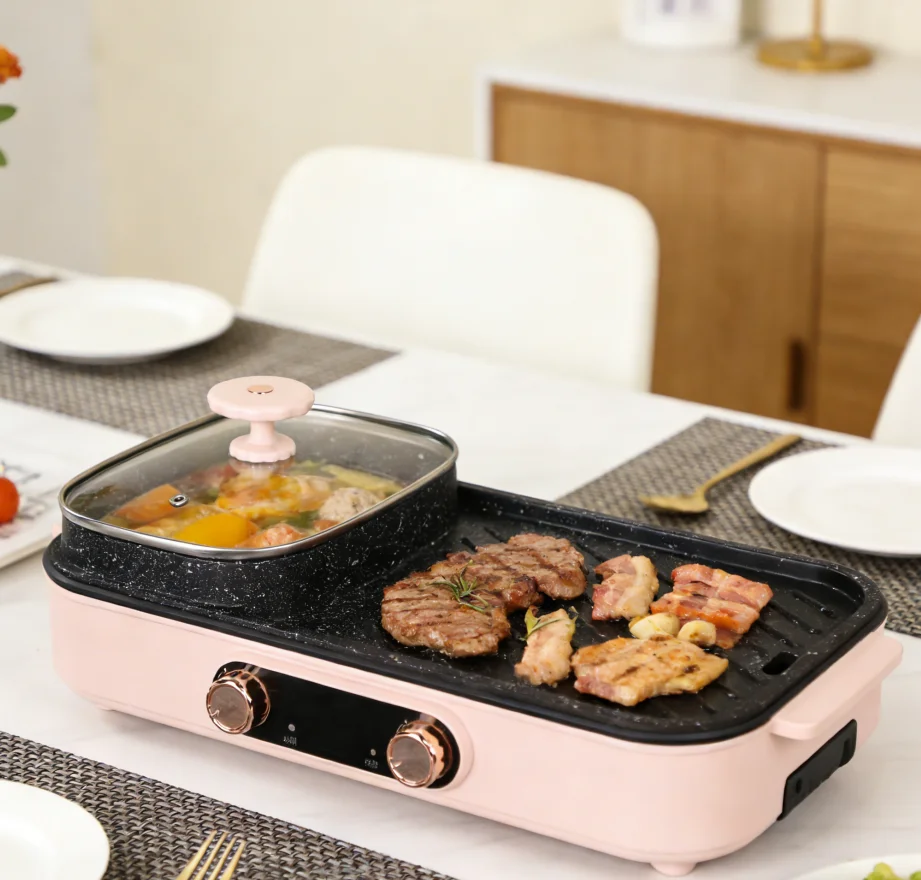 

Новинка 2026: Электрический гриль 2-в-1 с функцией хот-пота, бездымный, с антипригарным покрытием, для домашних вечеринок