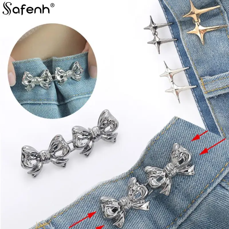 

1pcs Bowknot Waist Buckle Detachable Pant Clips Jeans Button Snaps Adjustable No Sewing Waistband Tightener Clothing Accessories