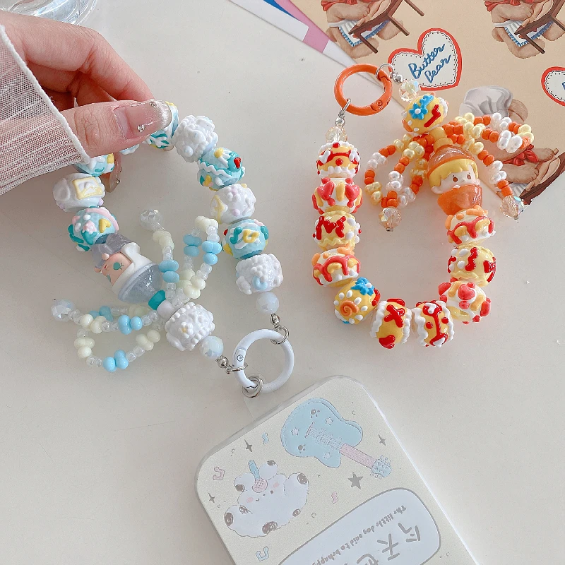 New POP BEAN Cartoon Beaded Phone Charm Original High-end Luxury Student Phone Case Chain Handmade DIY Decorative Cute Bag Chain