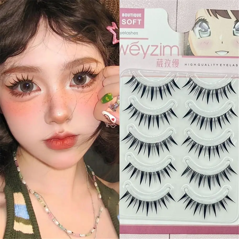 5 Pairs Faux Mink False Eyelashes Thick Japanese Cosplay Wet Spiky Lashes Dramatic Fake Eyelashes Extensions for Women Girls