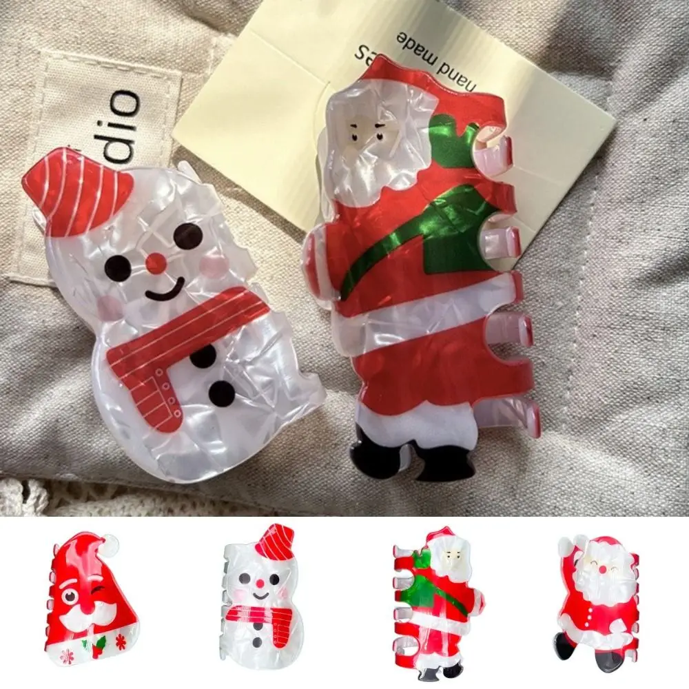 Fashion Acrylic Red Cap Claw Clip Cartoon Creative Christmas Hair Claw Bearded Santa Claus Ponytail Holder Snowman Hairpin Xmas