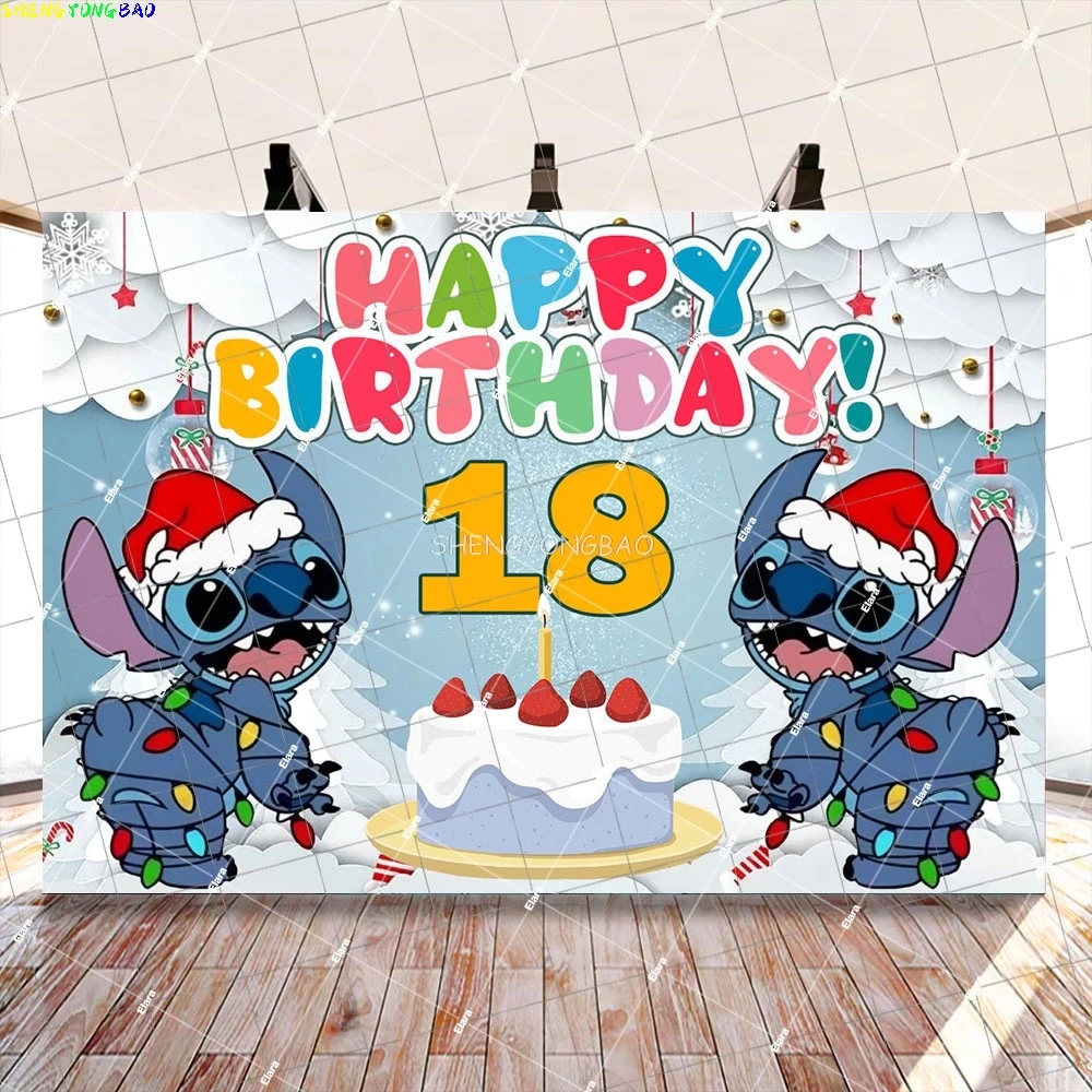 Fondo temático de Lilo y Stitch de Disney, decoración para fiesta de cumpleaños para niños, Baby Shower, póster de Año Nuevo, telón de fondo para fotografía, DX-01