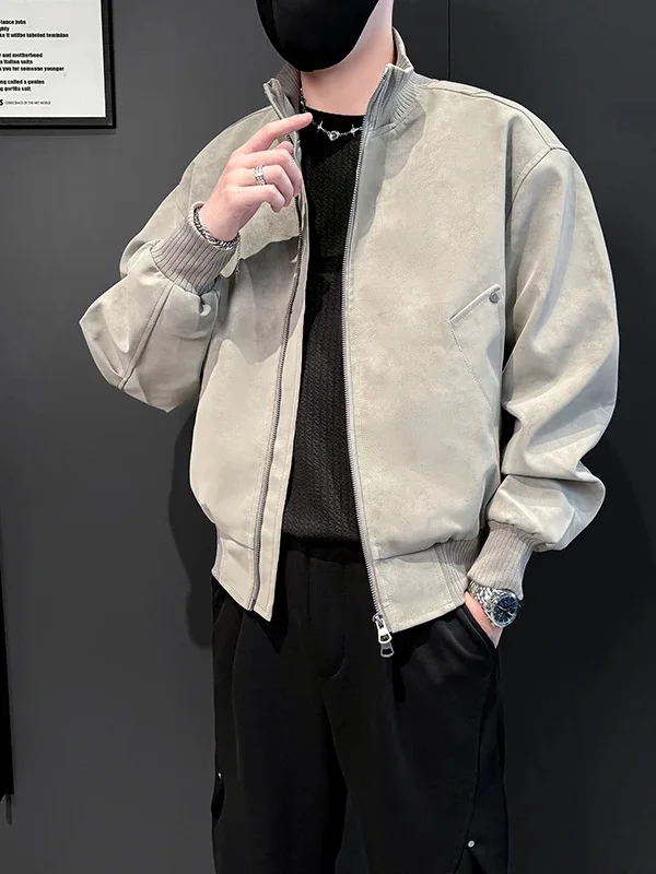 

American Sle Dyed PU Leather Jaet Men's ort Harlandon Stand Collar Outerwear Autumn Motorcycle Clothes Trendy