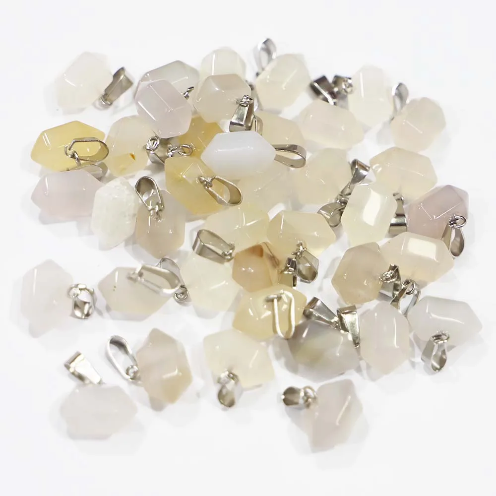 

Natural Stone Grey Agate Hexagonal Pillar Ornament Necklaces Pendants Charms Fashion Jewelry Accessories Making Wholesale 30Pcs