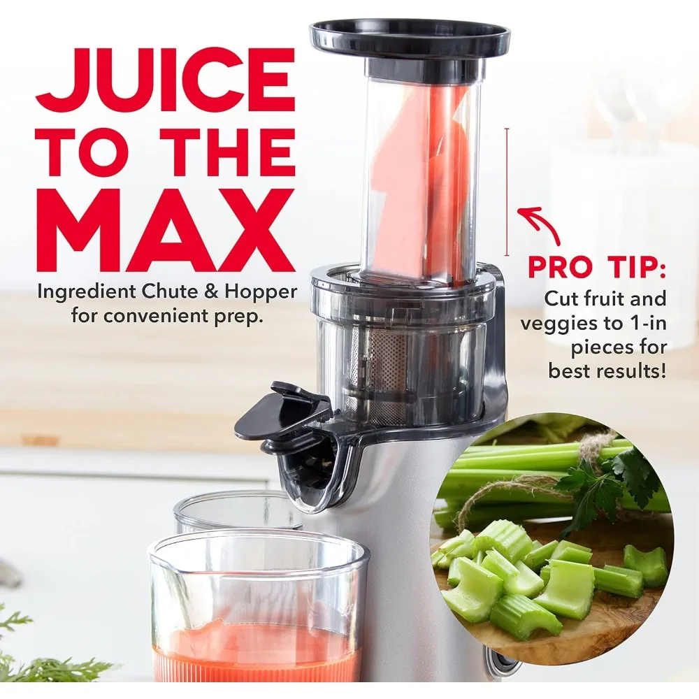 HAOYUNMA Deluxe Compact Masticating, Easy to Clean Cold Press Juicer with, Frozen Attachment and Juice Recipe Guide