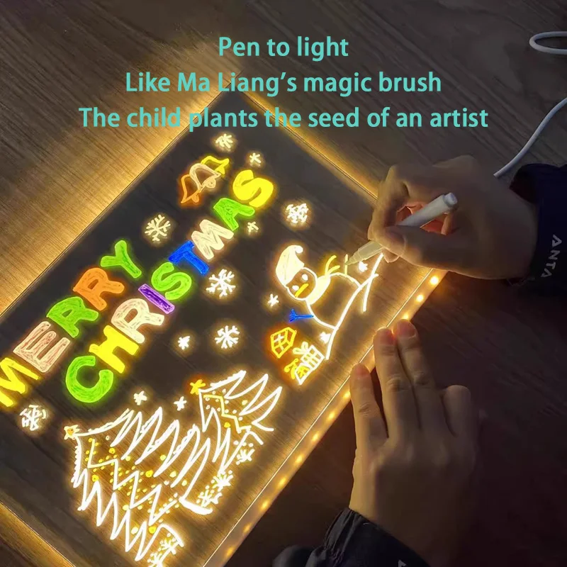 Light Up Acrylic Message Board Rewritable DIY Children's Glowing Drawing Board Message Lamp With 7 Colorful Pens 2025 New