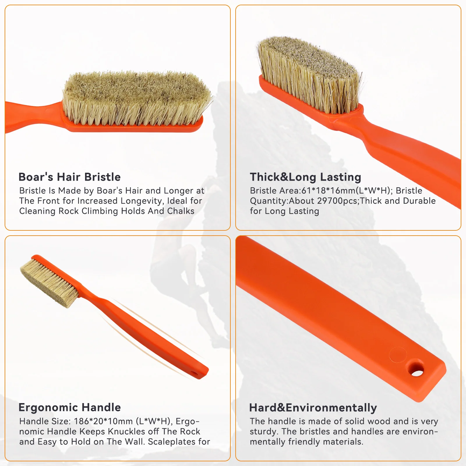 Climbing Chalk Brush with Thick Ultra Durable Boar\'s Hair Bristles, Bouldering Brush with Ergonomic Handle