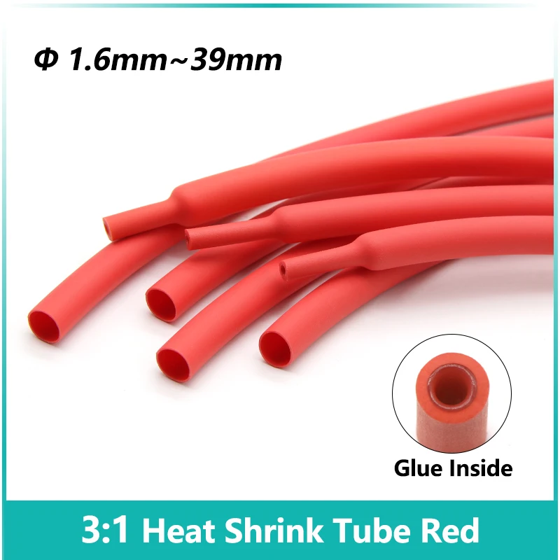 

1/5/10/25/50M Red 3:1 Heat Shrink Tube With Glue Inside Diameter 1.6mm ~ 39mm Adhesive Lined Waterproof Insulation Sleeve Wrap