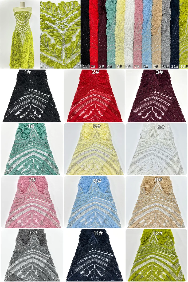 Africa 3D Nigerian Beaded French Mesh Lace With Sequins High Quality 2025 Embroidery Lace Sequins Lace For Wedding Dresses Women