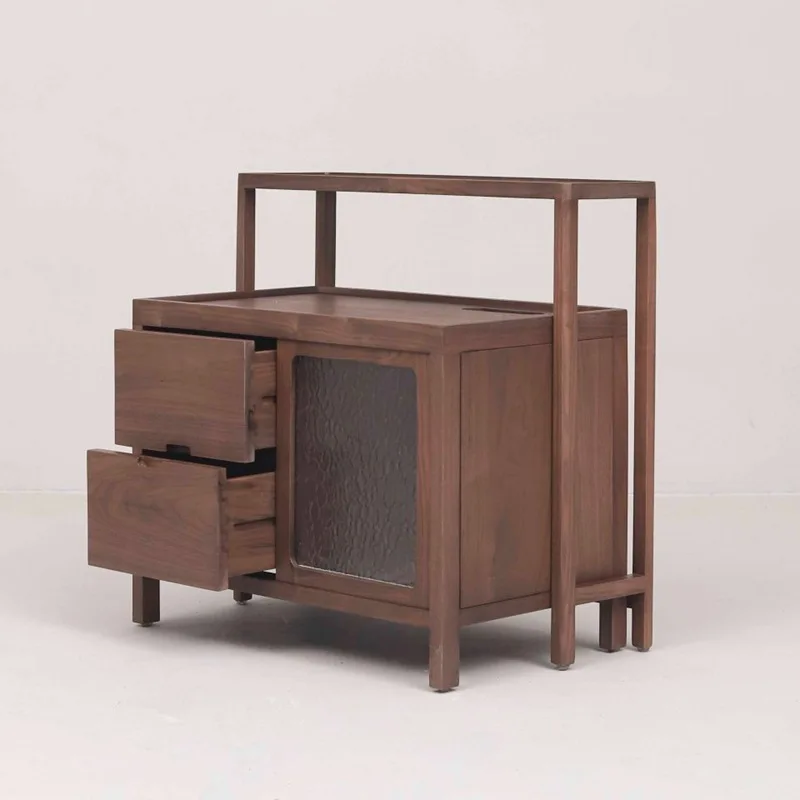 North American black walnut tea boiling table Song-style aesthetics Zen tea room side water cabinet solid wood furniture