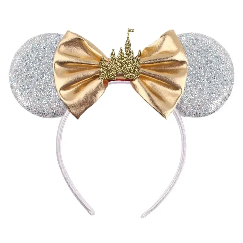 Disney Castle Fireworks Mickey Mouse Ears Headband for Girls Kids Women Sequins Bows Hair Accessories Adult Hairbands Kids Gifts