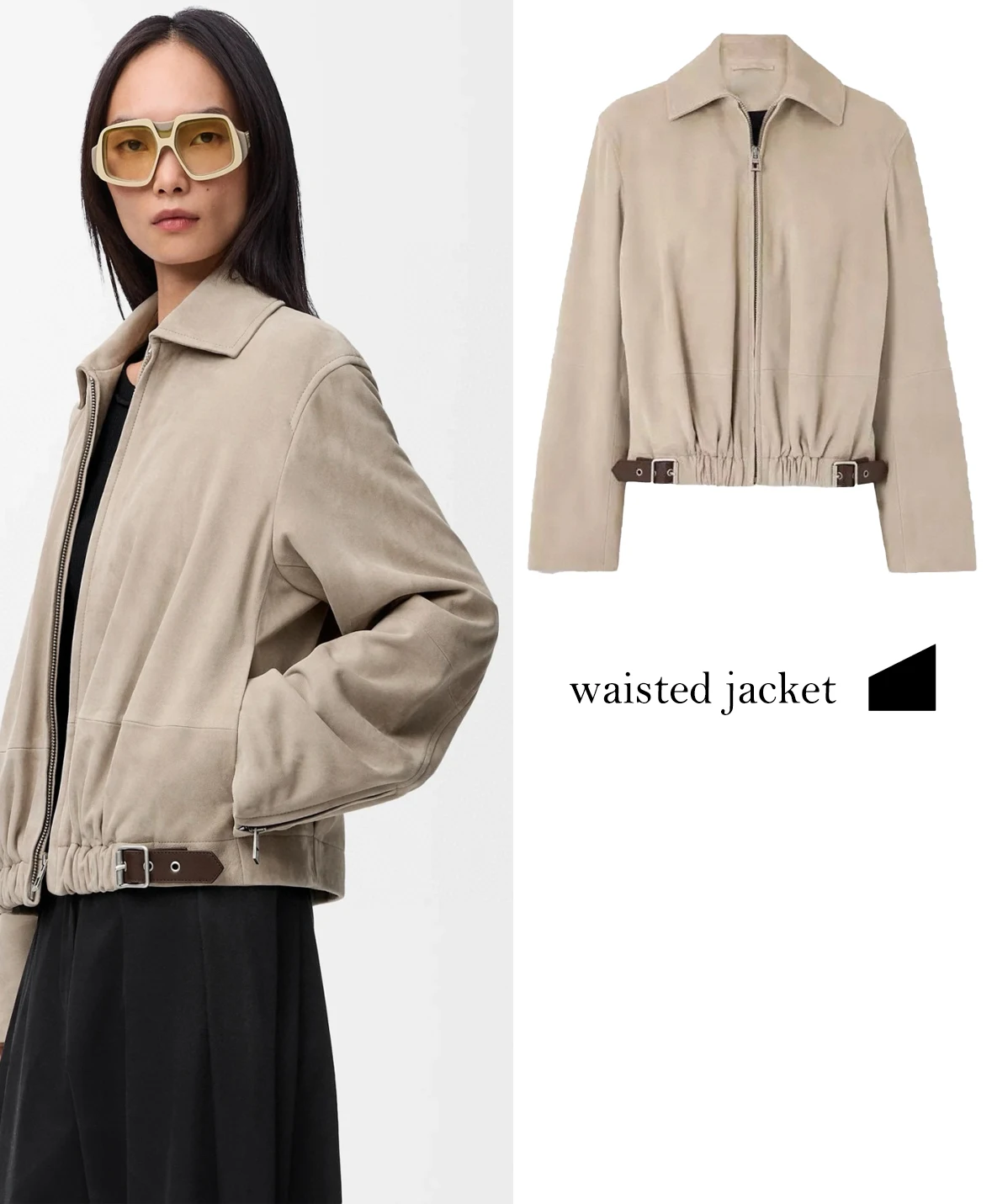 

FWRD Бежевая куртка на молнии с лацканами Осенняя женская деловая повседневная бежевая куртка на молнии с лацканами на талии # FWRD0029