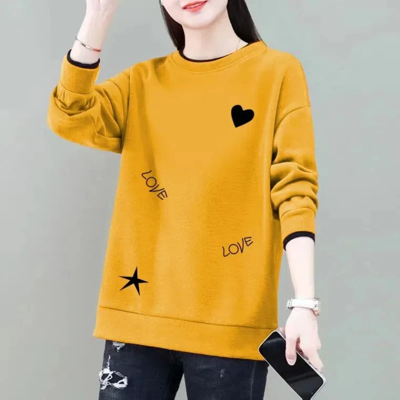 Commuter Women\'s Clothing Pullover Letter Printing Lantern Long Sleeve Hoodies Casual Loose Spring Autumn Round Neck Tops