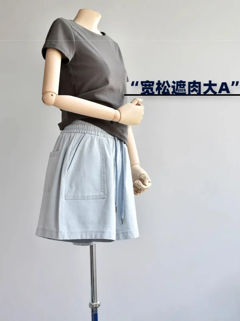 

Effortless Denim Shorts Relaxed A Silhouette Jean Shorts Retro Stonewashed High Cotton Shorts Breathable Summer Wide Bottoms