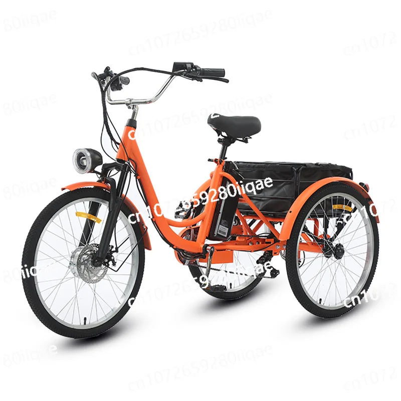

For Elder Removable Battery Adult Electric Booster Bicycle Family Orange Electric Bike Cargo Trike
