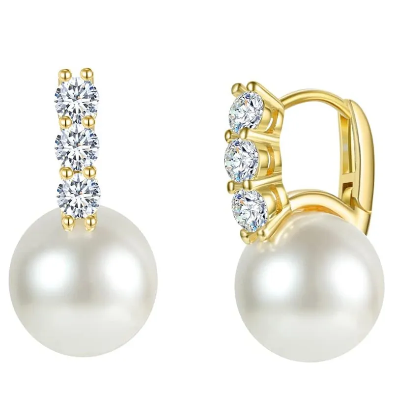 Huitan zarte anmutige Tropfen ohrringe elegante Dame simulierte Perlens chmuck weibliche attraktive glänzende Zirkonia Accessoires