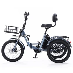 여자를위한 접이식 전기 세발 자전거 차량 Fatbike 전기 Trike 자전거 화물 바구니 이동식 배터리와 3 바퀴