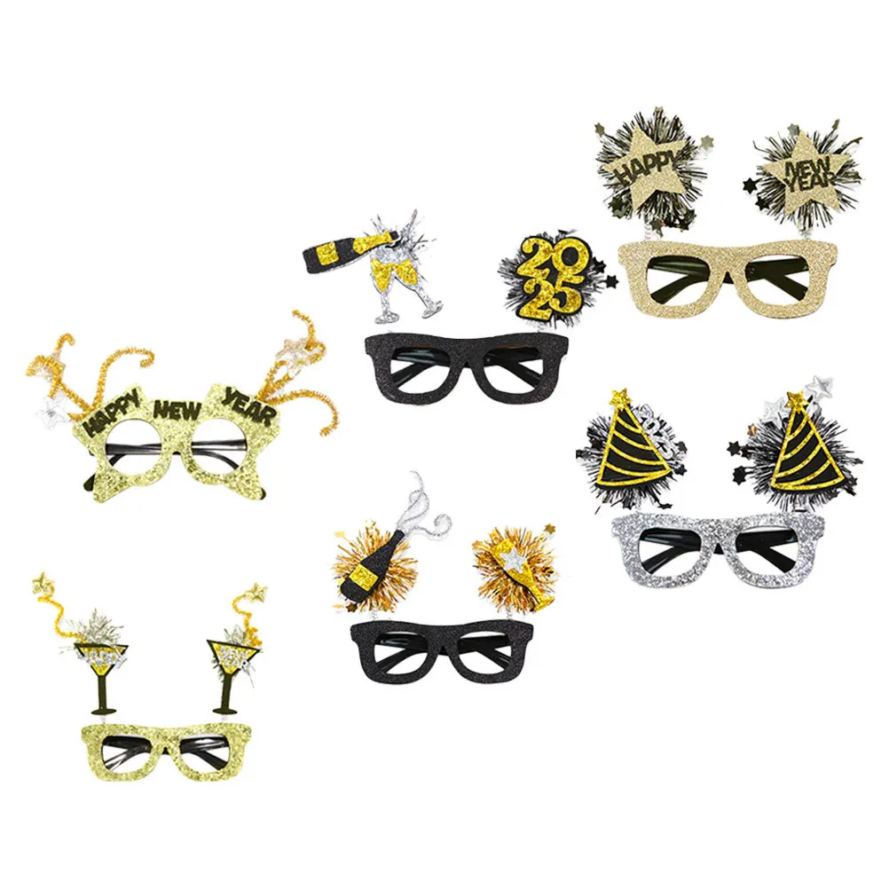 

6Pcs New Year Glasses Party Eyewear 2025 New Years Eve Photo Props Plastic Fun Eyewear Fun Glasses for Party