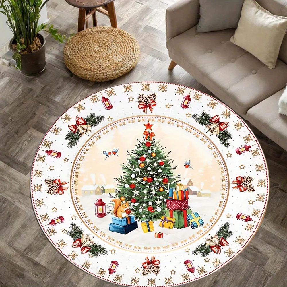 Snow Christmas Castle Round Rug Study Office Area Carpet Balcony Terrace Playroom Floor Mat Bedroom Living Room Circle Mat