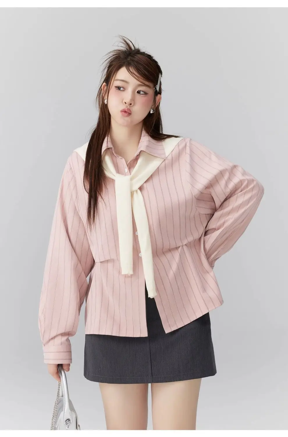 Striped Long-Sleeved Shirt+ Shawl Two Piece Set For Women 2024 New Loose Casual Sense All-Match Tops Commuter Academy Shirt