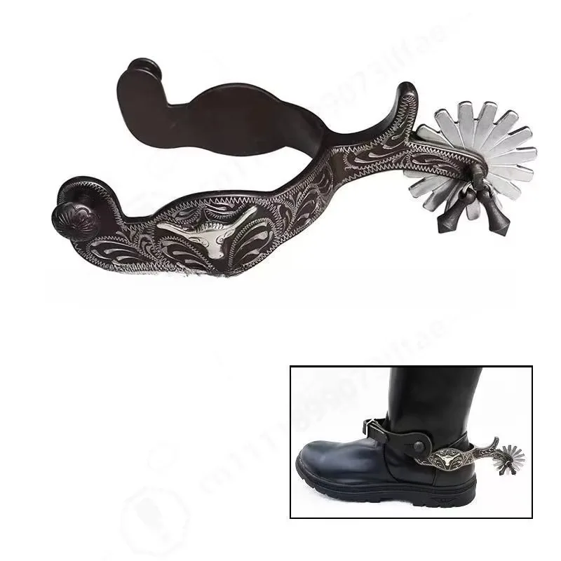 Hand‑Carved Western Horse Spurs, Classic Universal Equestrian Riding Gear, Durable Horsemanship Accessories for Horse Training
