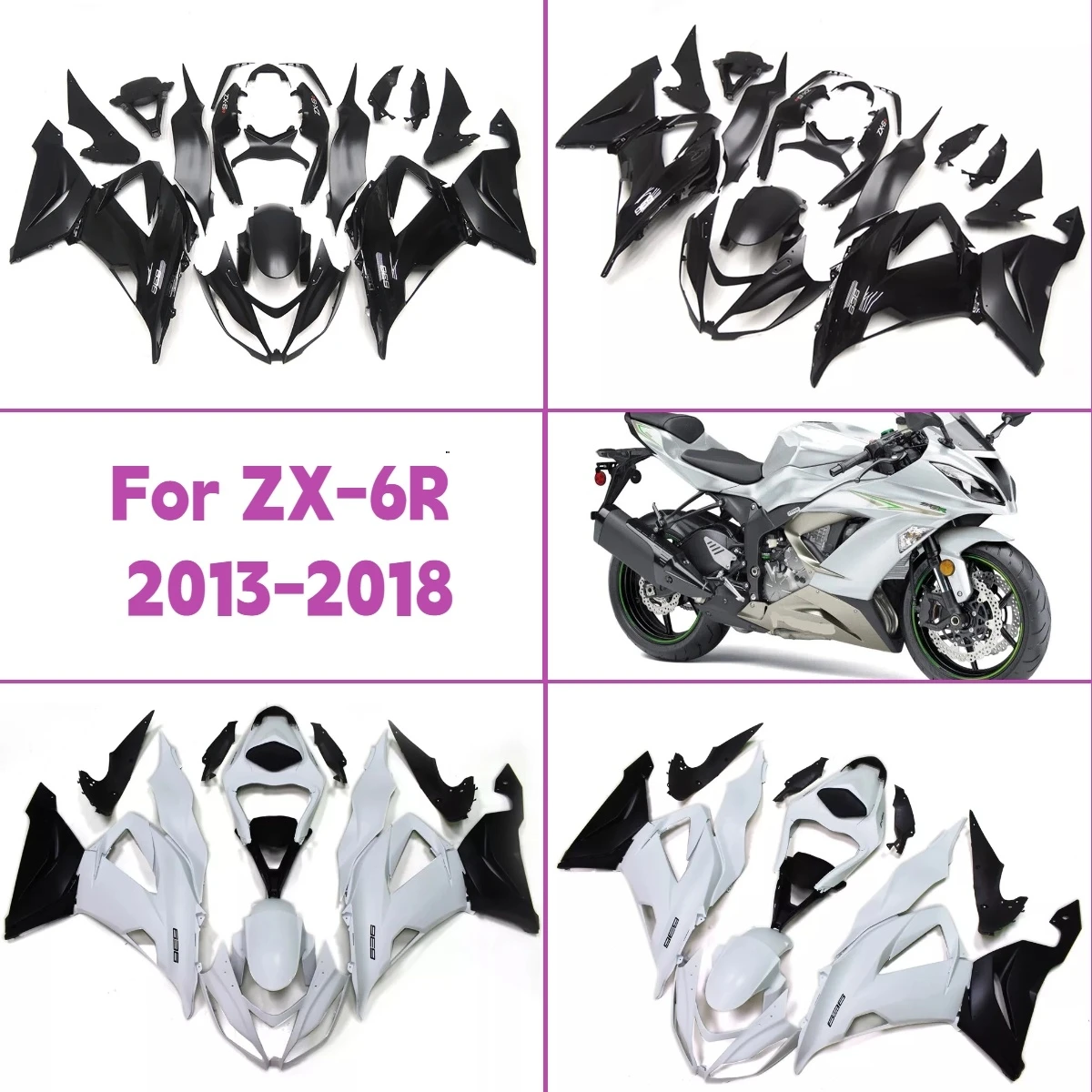 

Полный комплект обтекателей из ABS-пластика для Kawasaki ZX-6R 2013-2018 годов выпуска, изготовленный методом литья под давлением