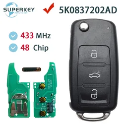 For VW Golf Tiguan Polo Passat CC SEAT Skoda Mk6 Octavia Jetta Beetle 3 Buttons Remote Flip Car Key 434MHz ID48 Chip 5K0837202AD