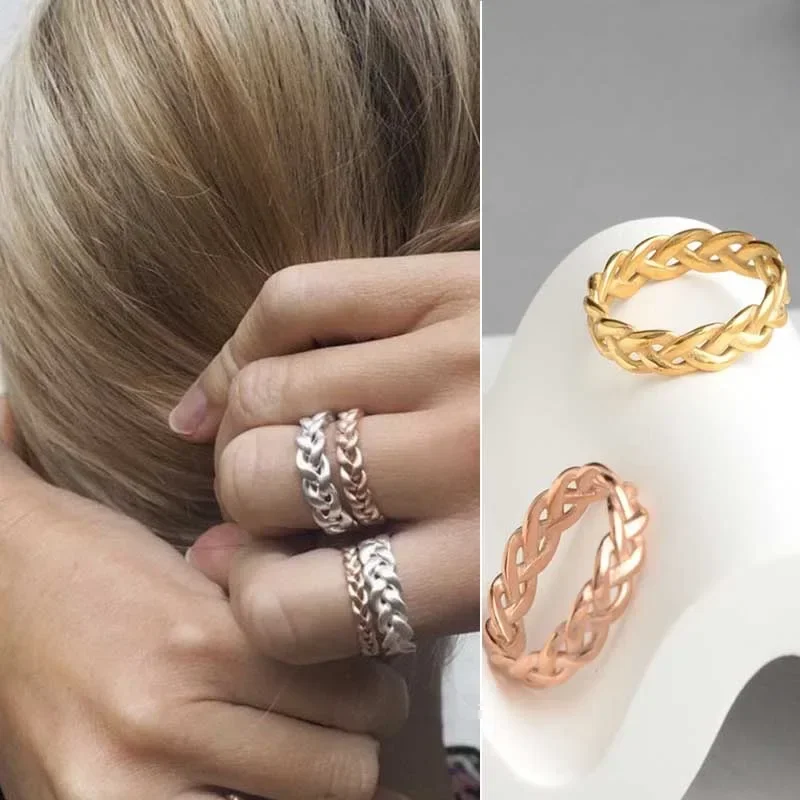 Vintage simple weave Fried Dough Twists women's fashionable alloy ring