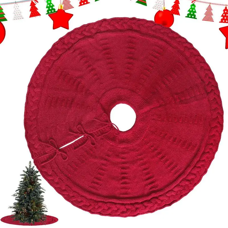 Knitted Christmas Tree Skirt Thick Quilted Tree Skirt 36/48 Inches Chunky Thread Knit Crafts Red/White Farmhouse Tree Skirt