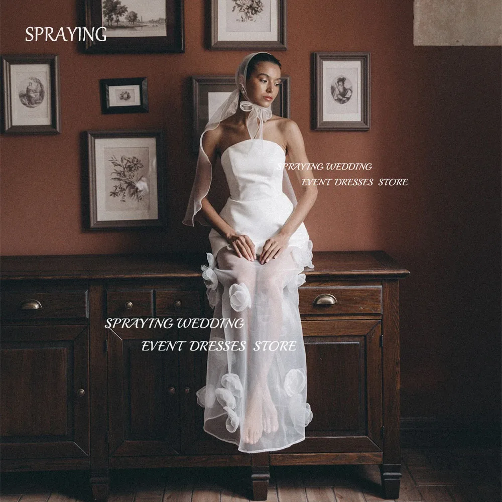 

SPRAYING Ivory Strapless Long Wedding Dress Customized Sleevelewss A Line Bridal Gown Flowers Pleat Formal Evening Gown Zip 2025