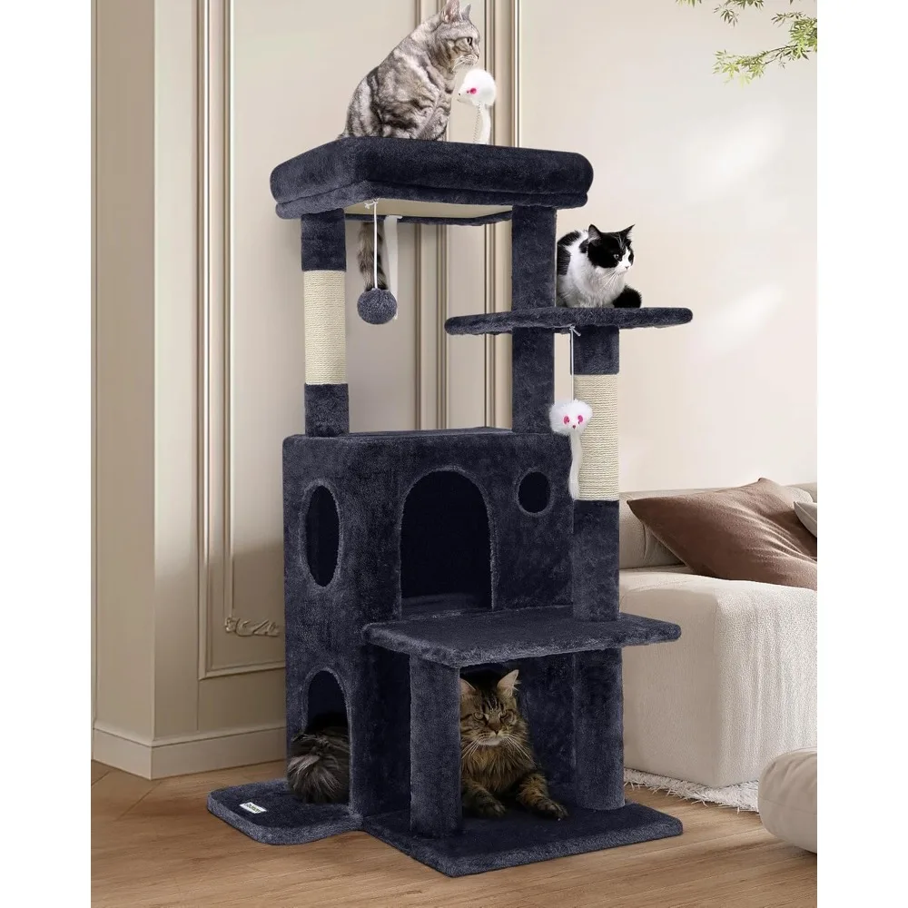 

Cat Tree Tower for Indoor Cats, 50-inch Adult Cat Tree House for Large Adult Cats with Steps, Scratching Post, 2 Cat Caves, Dang