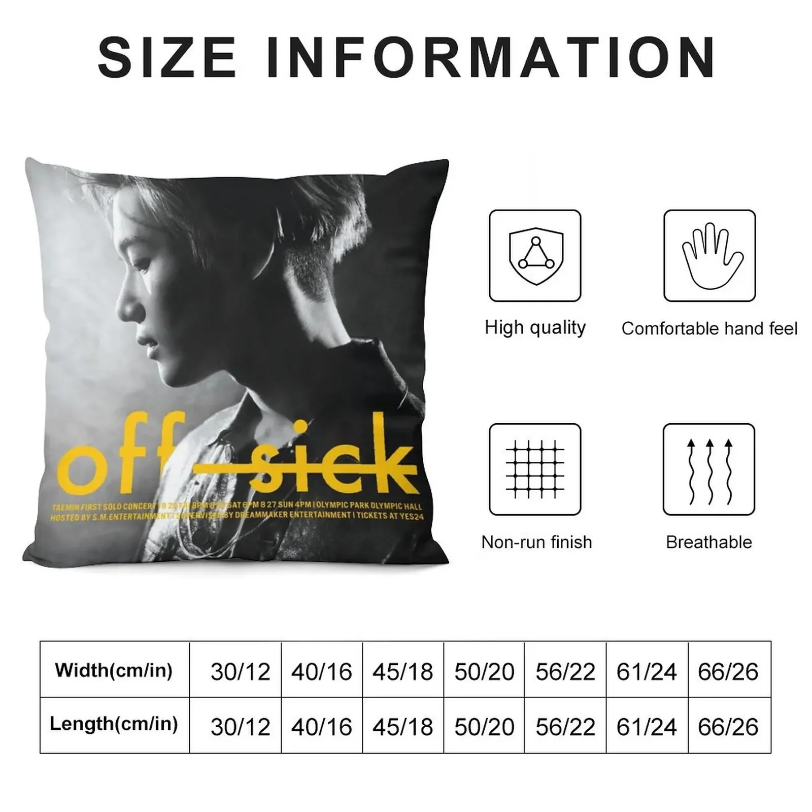 SHINee TAEMIN OFF SICK CONCERT POSTER Throw Pillow Decorative Cushions For Living Room Sofa Pillow Cover pillow