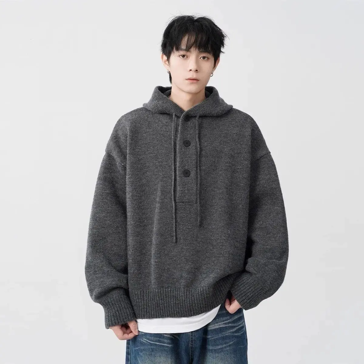 

Knitted Hooded Pullover Thickened Sweater Jacket Men's and Women's Same Loose Casual Versatile Lazy Top