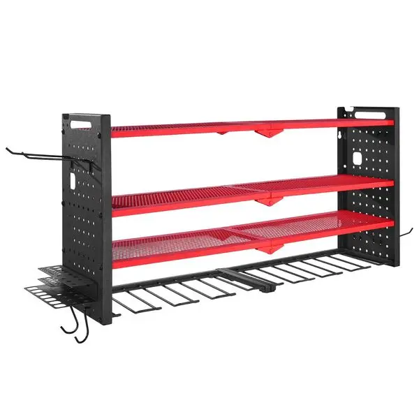 

Настенный органайзер для инструментов, 4-слойный стеллаж для хранения с 8 держателями для сверл и перфорированной доской — гараж, верстак, мастерская