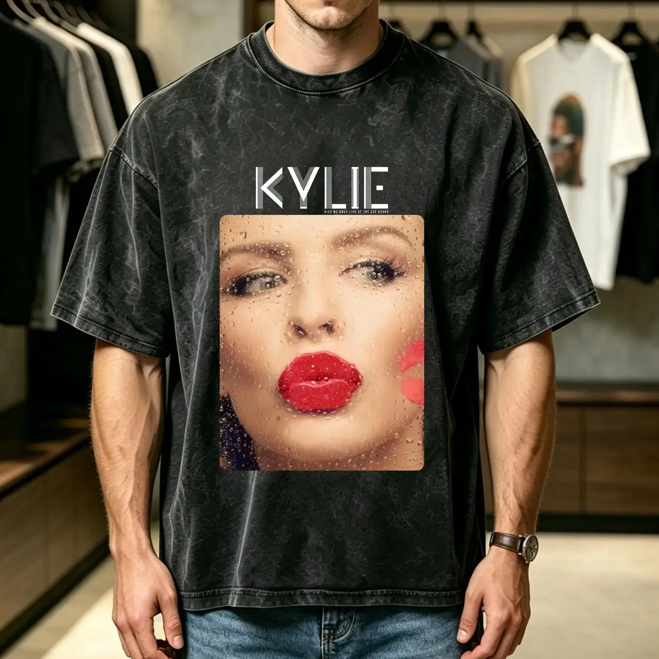 washed T Shirt Kylie Minogue Kiss Me Cotton For Fan Black S 2345XL TMB1318 vintage Washed Breathable Stylish Casual homme Soft
