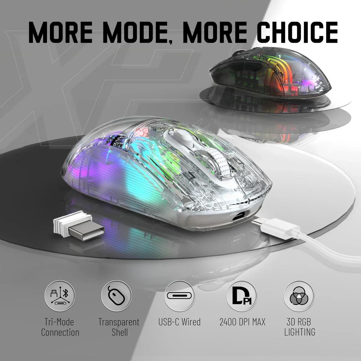 ATTACK SHARK X2Pro Wireless Gaming Mouse RGB Transparent Tri-Mode BT5.0 2.4G USB-C with Charging Dock