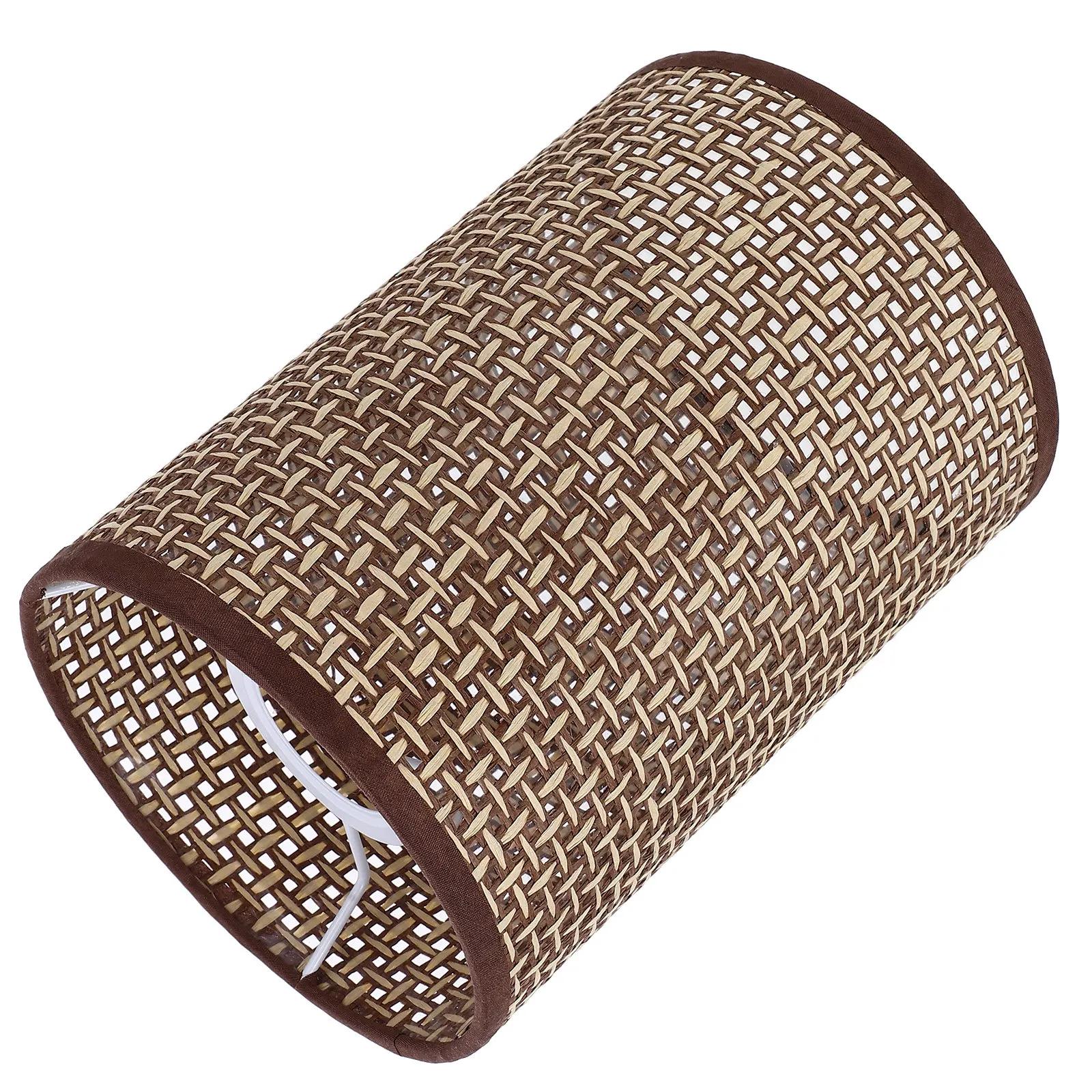 Rattan Lamp Shade for Table Lamp E14 E27 Base Rustic Woven Long Drum Lampshade Natural Rattan Cover Warm Lighting Decor