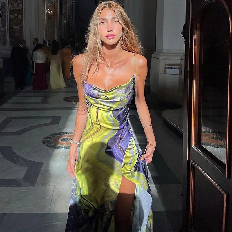 فستان نسائي صيفي بدون أكمام بفتحة مكشوفة الظهر فساتين ضيقة مثيرة بدون أكمام موضة نسائية عتيقة بحزام سباغيتي