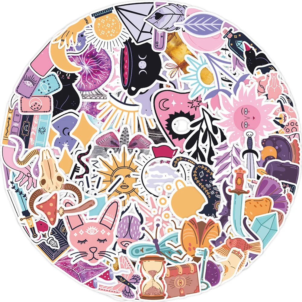 

10/30/50/100pcs Retro Bohemian Magic Witch Stickers Vintage Moon Sun Gothic Aesthetic Decals DIY Notebook Luggage Phone Sticker