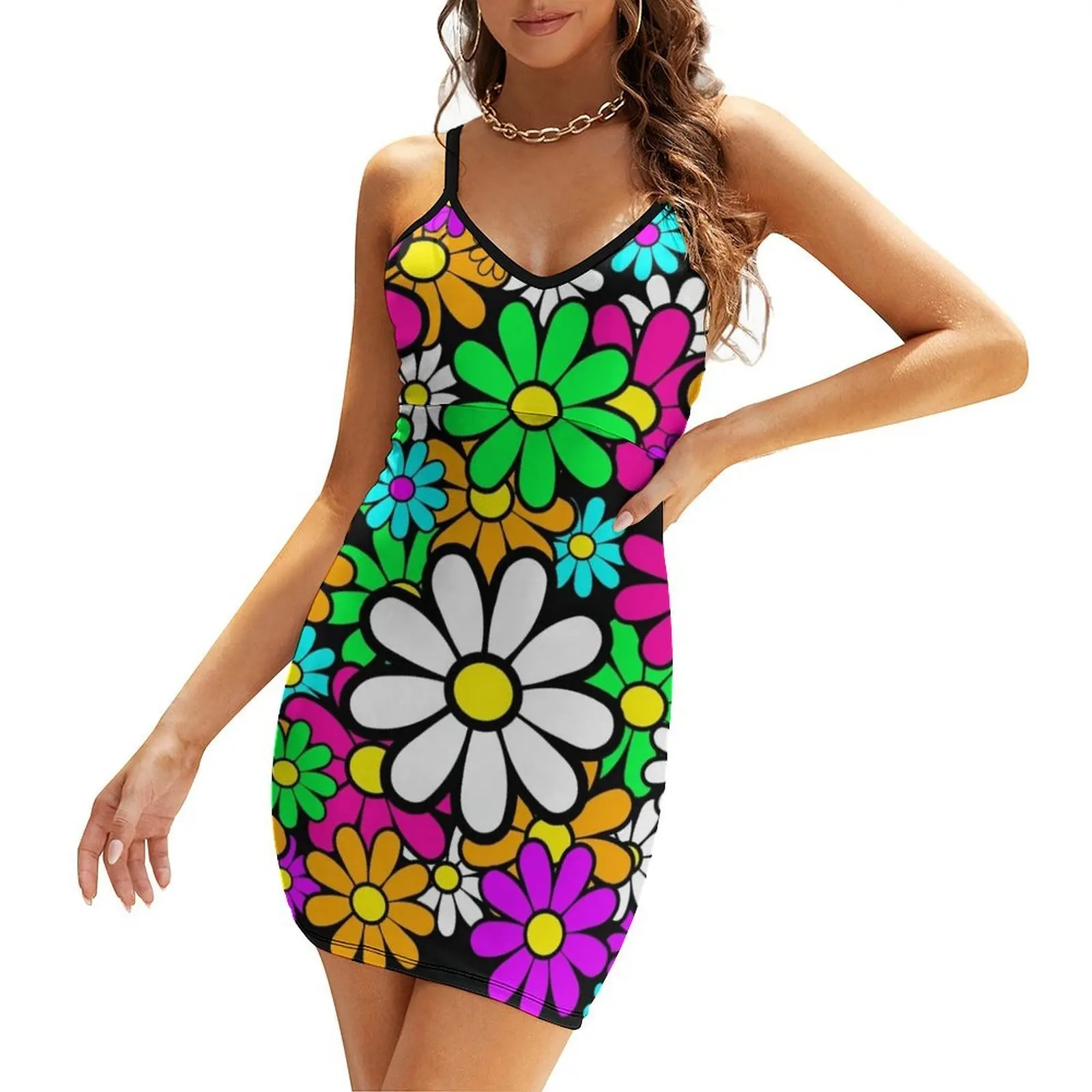 

Retro Happy Daisy Daisies Flowers Happy Flowers Pattern Sling Dress summer dress woman 2025 trendy Dress women
