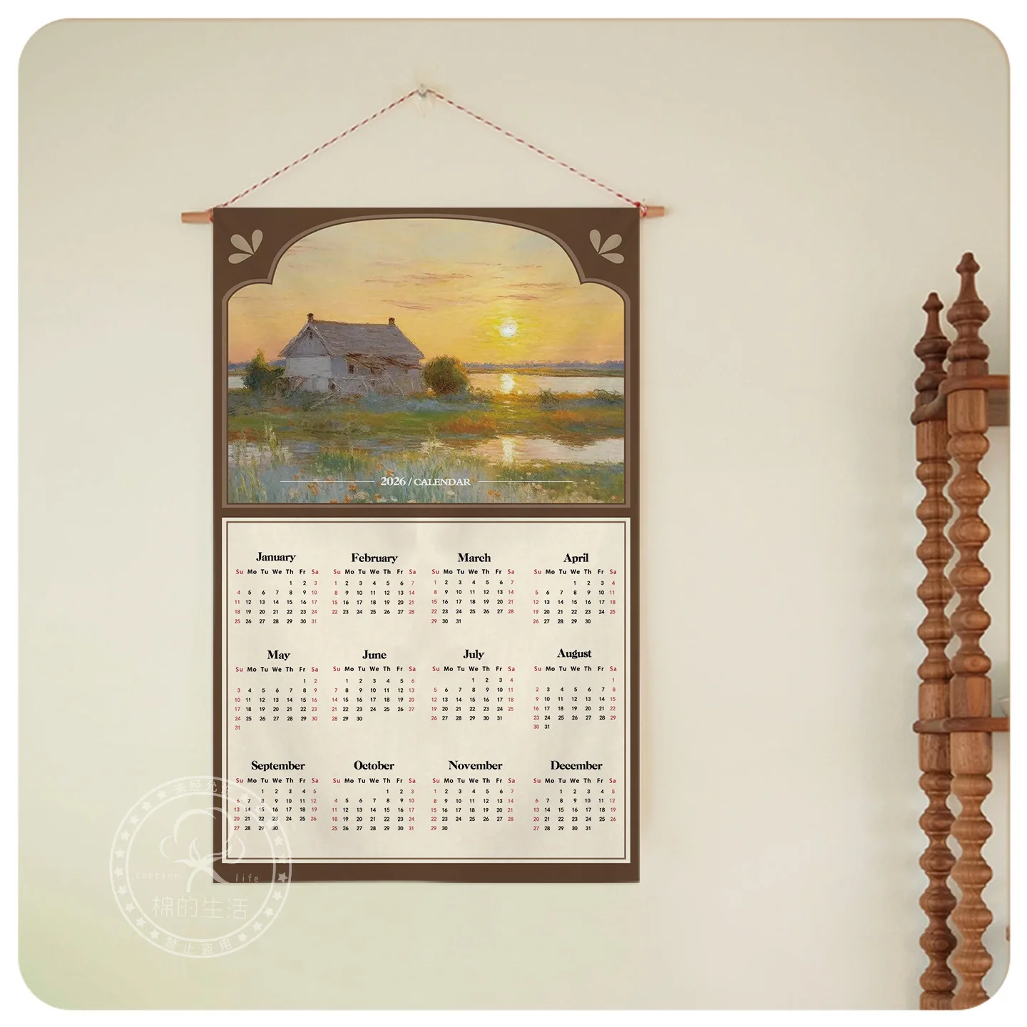 2026 التقويم الجدار الشنق النسيج المشارك ديكور غرفة النوم الكرتون طباعة غرفة نوم غرفة المعيشة أريكة حائط الخلفية الفن