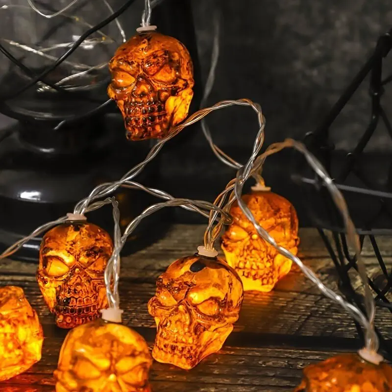 59in/118in Halloween Retro Skull String Lights Battery Powered 10/20LED Lamps for Room Party Holiday Indoor/Outdoor Decoration