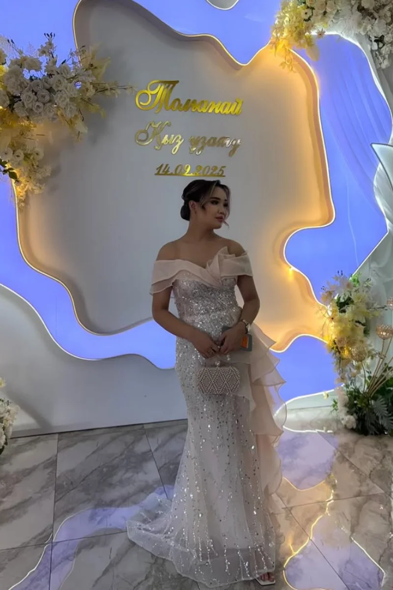 Jessica Glitter Sequins Evening Dresses Organza Ruffle Layered Prom Dresses Elegant Lady Party Dresses Vestidos De Gala