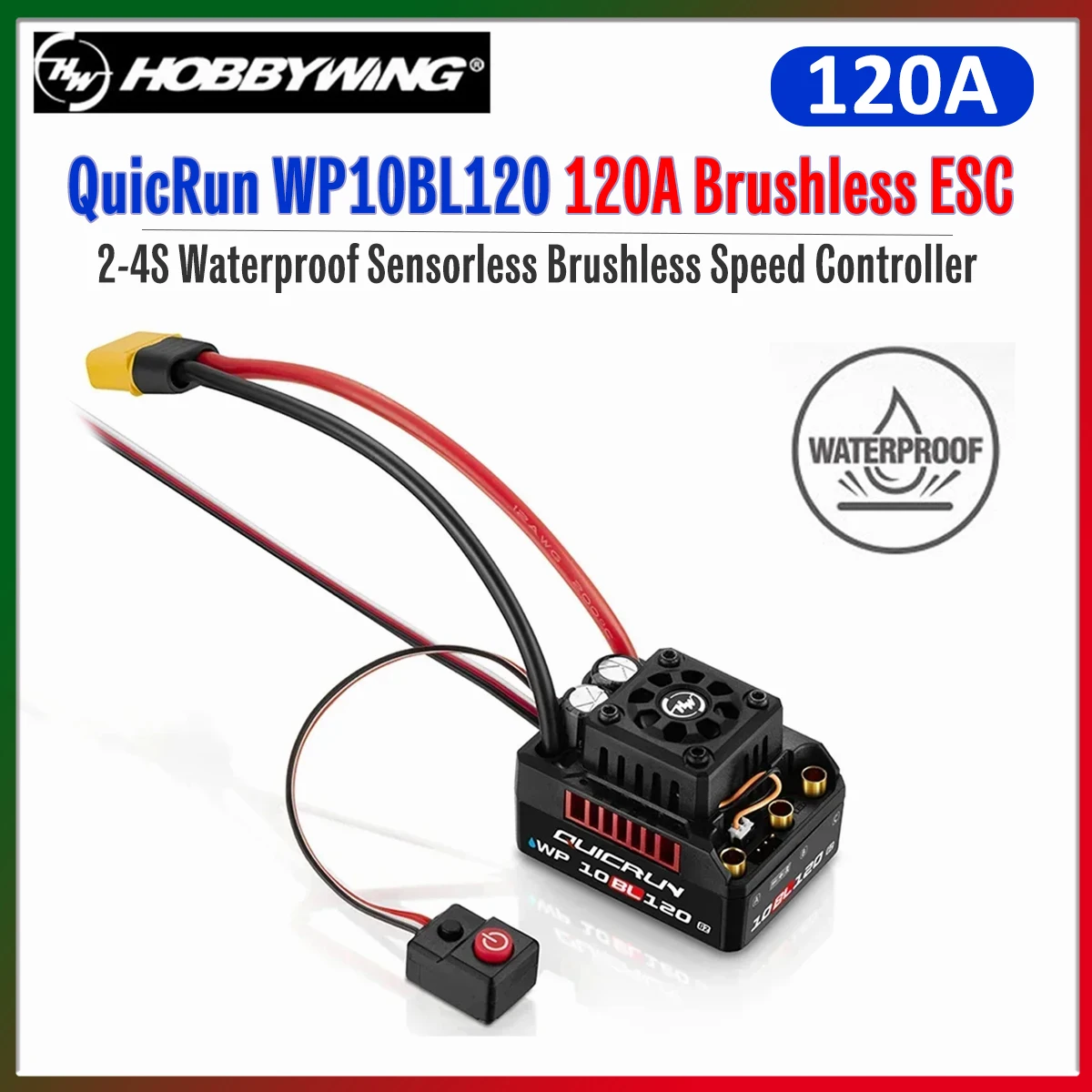 

Hobbywing QUICRUN WP 10BL120 G2 120A 2-4S Lipo Speed Controller Brushless ESC Waterproof Sensorless for 1/10 1/12 RC Car Truck