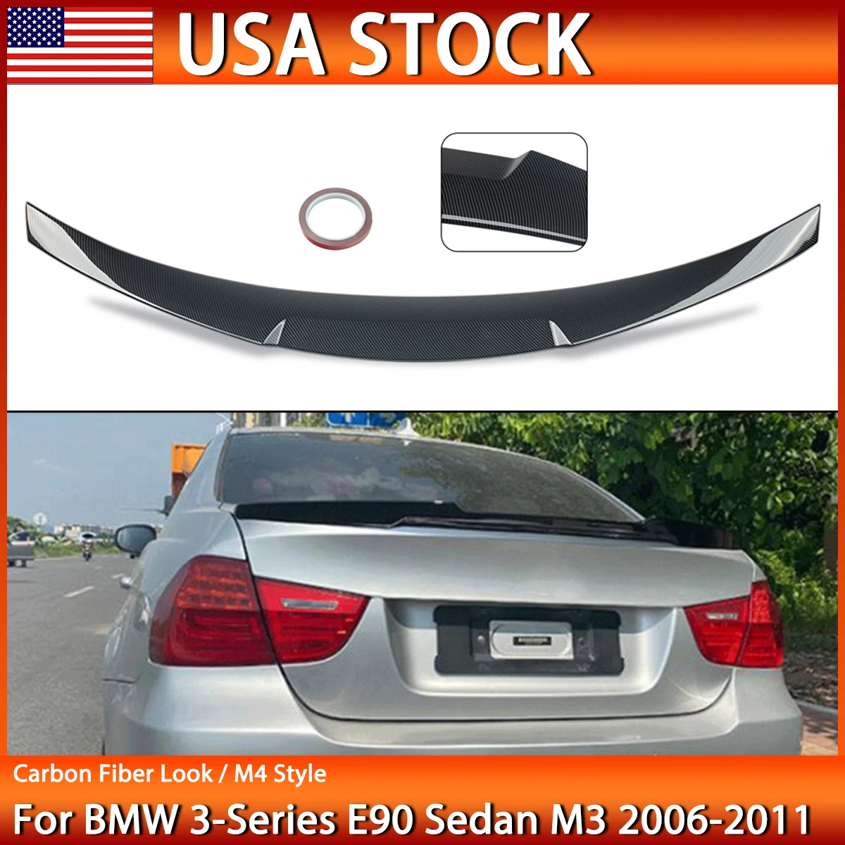 

FOR BMW 3 SERIES E90 316i 318d 320d 330d SALOON 2005-2011 Car Tail Roof Spoilers M4 STYLE REAR TRUNK BOOT SPOILER CARBON LOOK