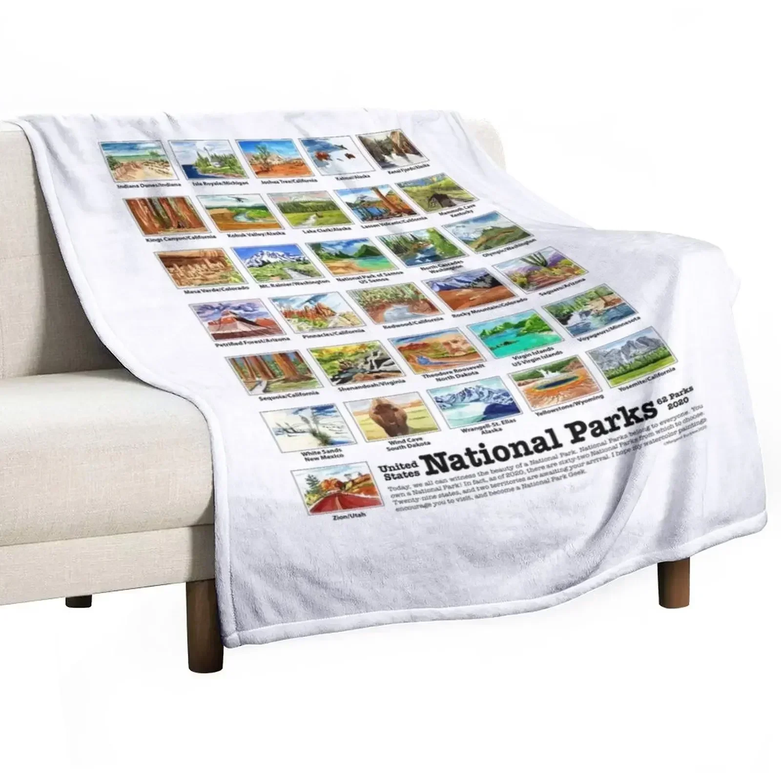 US National Parks I-Z, Watercolors Throw Blanket Softest Tourist Blankets