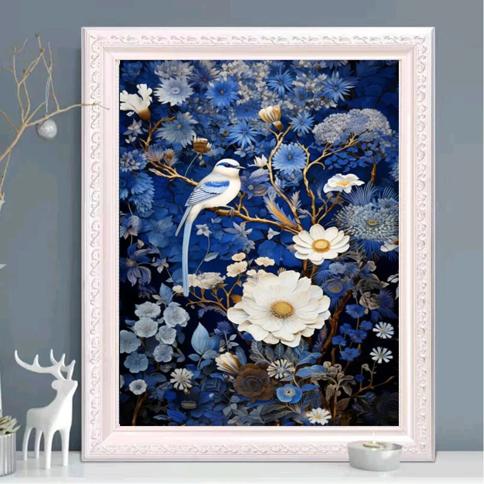 New Diamond Painting Blue Bird 5D DIY Full Drill Mosaic White Flower Cross stitch kit Fantasy Pictures Embroidery S1034