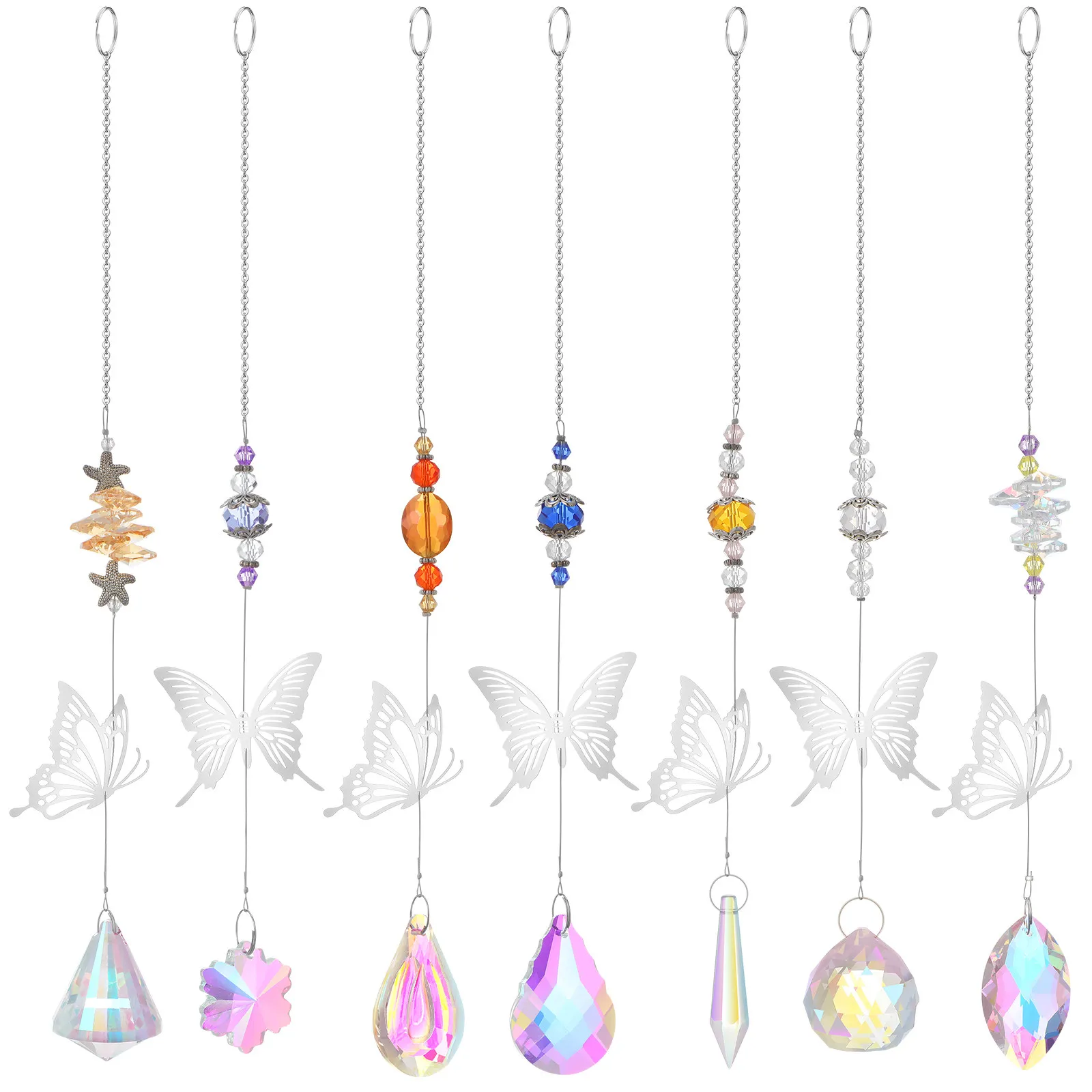 7Pcs Delicate Butterfly Crystal Sun Catcher Hanging Decoration for Windows Bedroom Office Garden Light Catcher Crystal Ornament