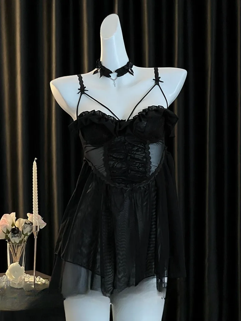 

French Lace Strappy Nightgown for Women,High-End Pure Desire Style,Small Chest Friendly,Elegant Date Pajamas,Romantic Homewear