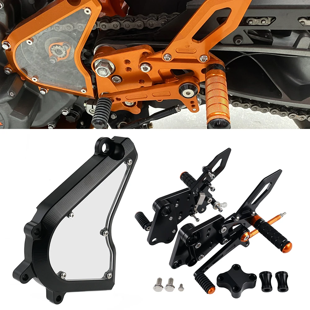 For KTM DUKE 390 250 2018-2023 Case Saver Chain Sprocket Protector Adjustable Rider Rear Sets Rearset Footrest Foot Rest Pegs